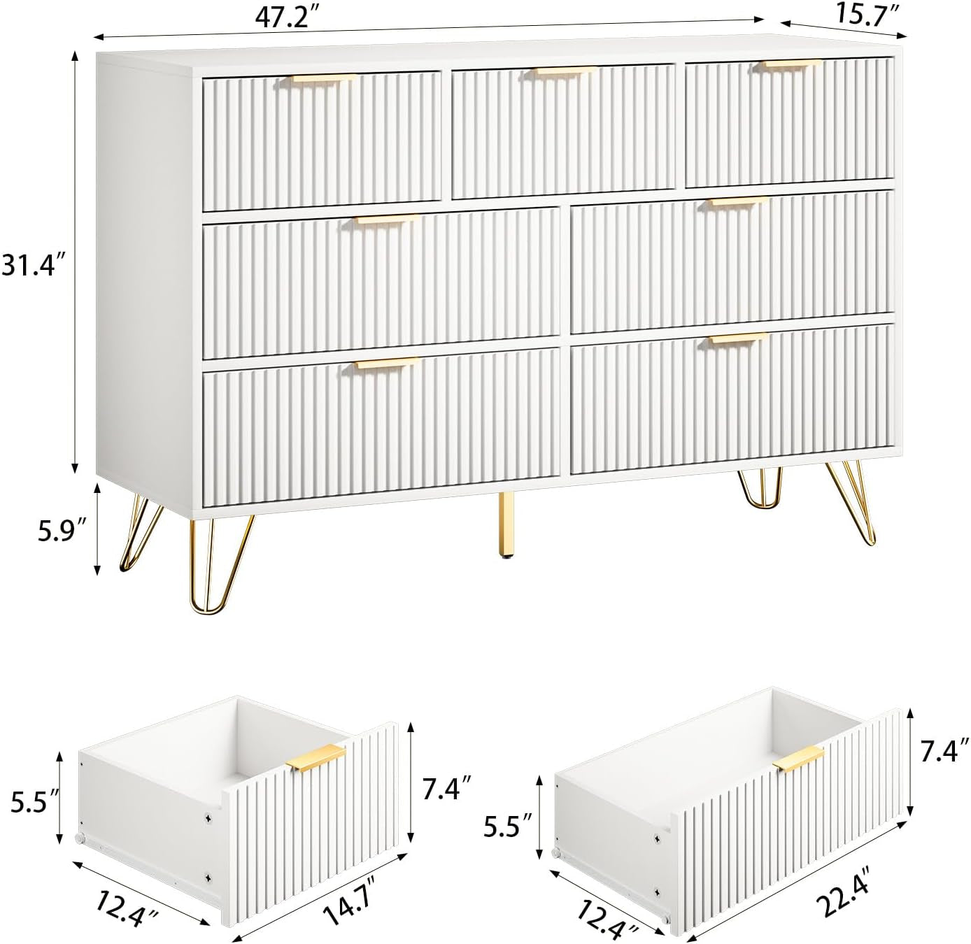 White Dresser 47 Inch Wide Modern Storage With Drawers