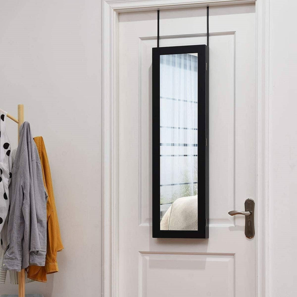 2-in-1 Black Wall or Door Mounted Jewelry Organizer Full Length Mirror-1