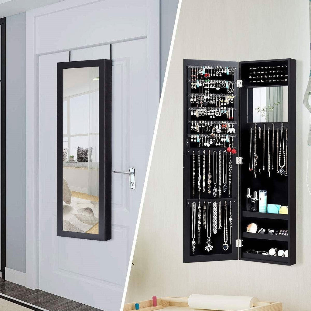 2-in-1 Black Wall or Door Mounted Jewelry Organizer Full Length Mirror-2