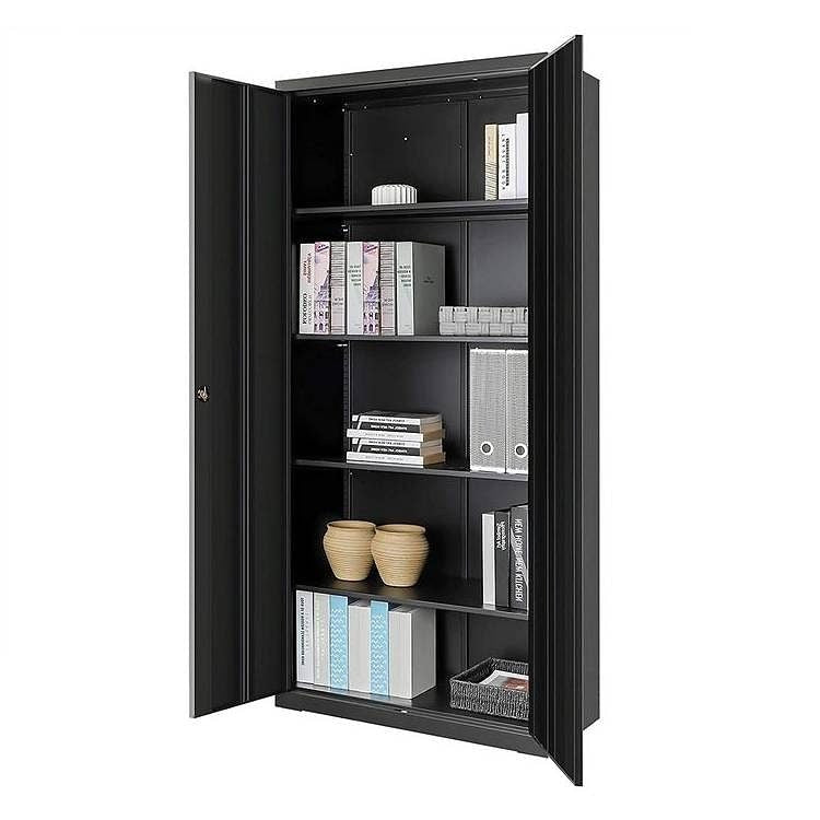 Black Steel Lockable Storage Cabinet Shelving Unit with 4 Adjustable Shelves-0