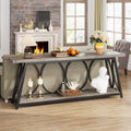 Industrial 70-inch Grey Wood Top Sofa Table with Heavy Duty Black Metal Frame-0