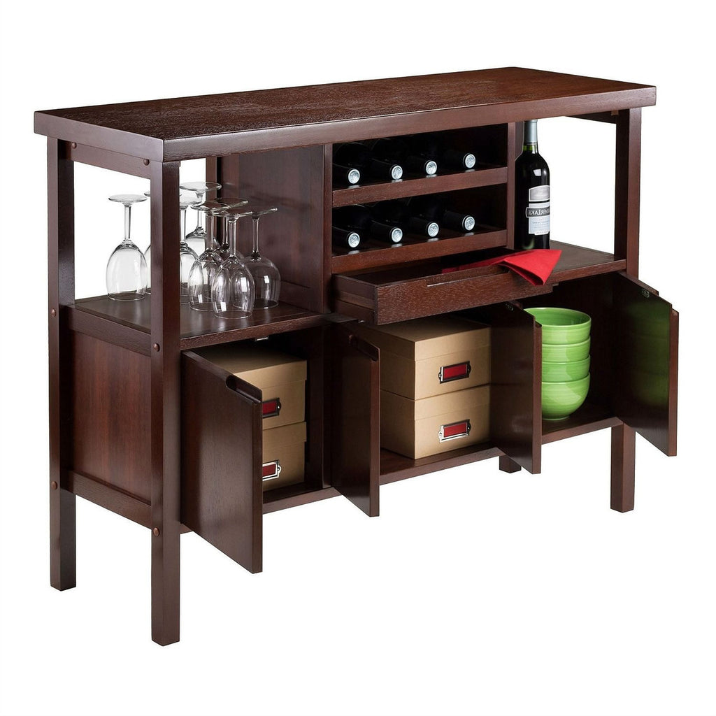 Sideboard Buffet Table Wine Rack in Brown Wood Finish-0