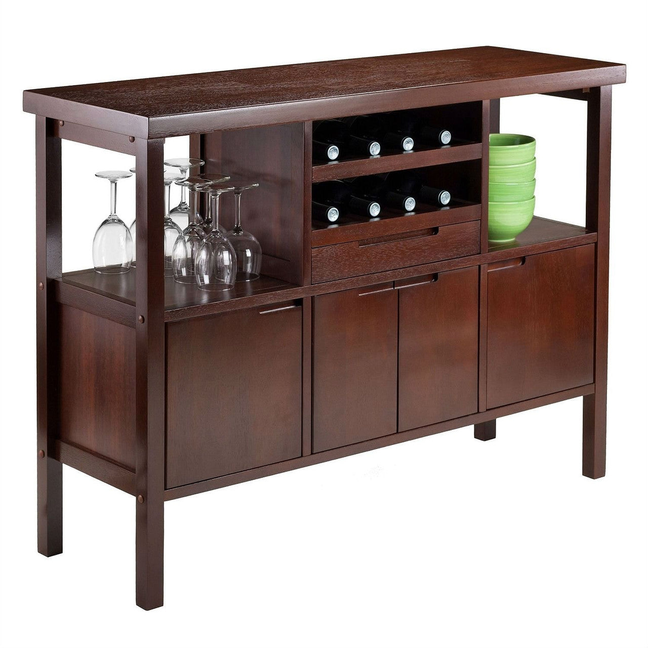 Sideboard Buffet Table Wine Rack in Brown Wood Finish-1