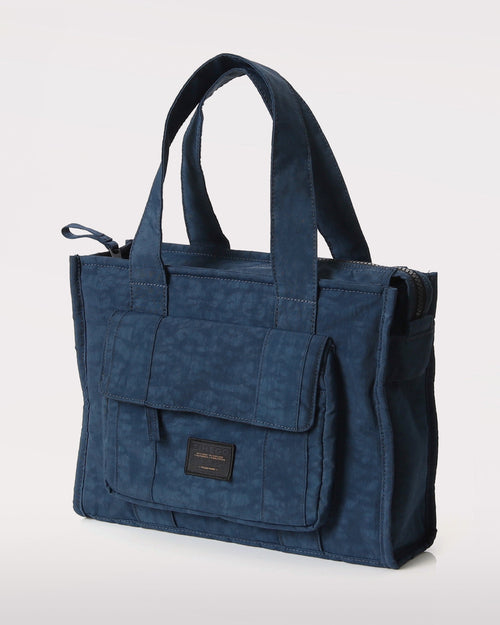 Blue ZIMEGO Bags Ace Hand Tote with front pocket and top handles