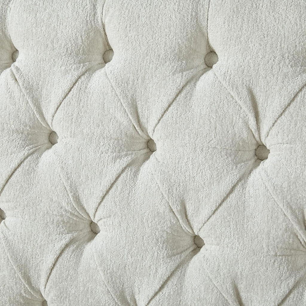 King Size Platform Bed Frame, Chenille Upholstered Sleigh Bed with Scroll Wingback Headboard & Footboard/Button Tufted/No Box Spring Required/Cream-3