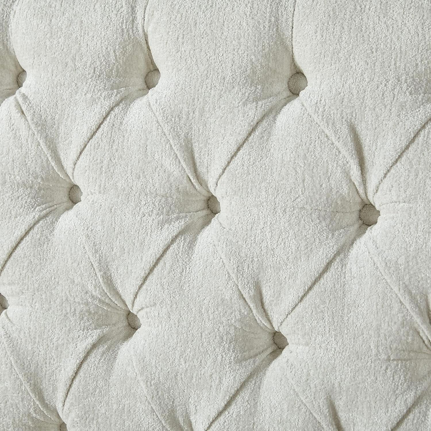 King Size Platform Bed Frame, Chenille Upholstered Sleigh Bed with Scroll Wingback Headboard & Footboard/Button Tufted/No Box Spring Required/Cream-3