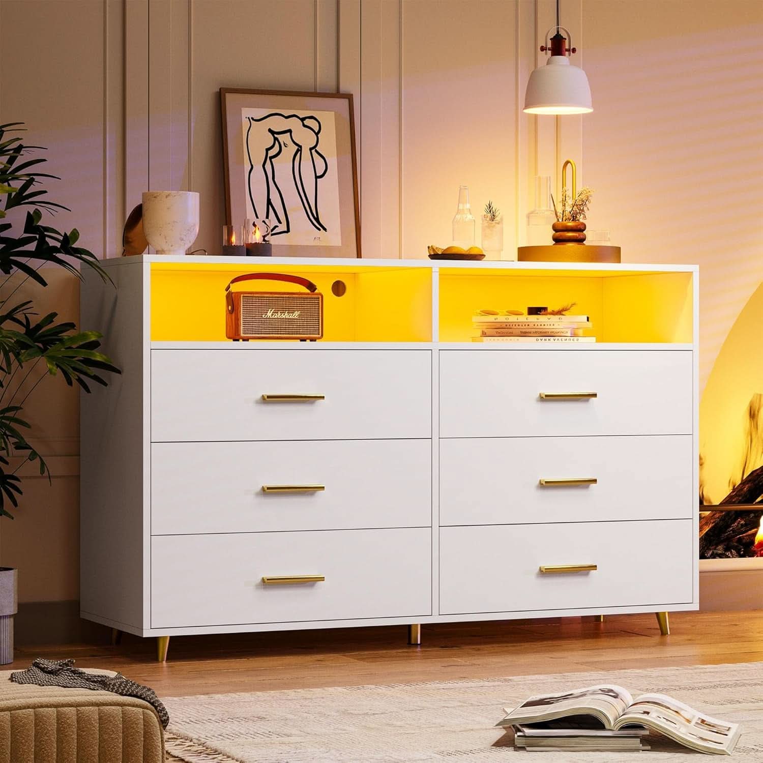 Elegant White Dresser With Integrated LED Lighting-2