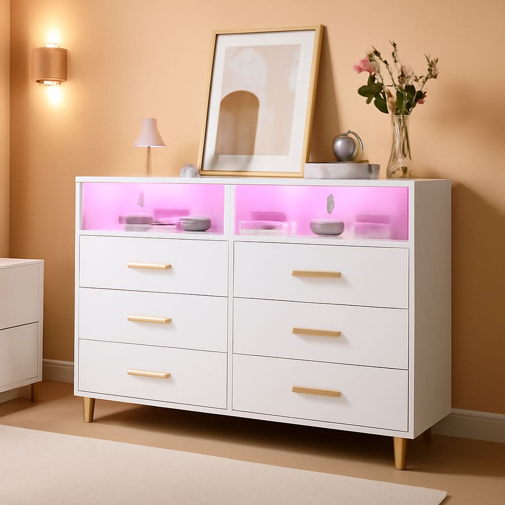Elegant White Dresser With Integrated LED Lighting-0