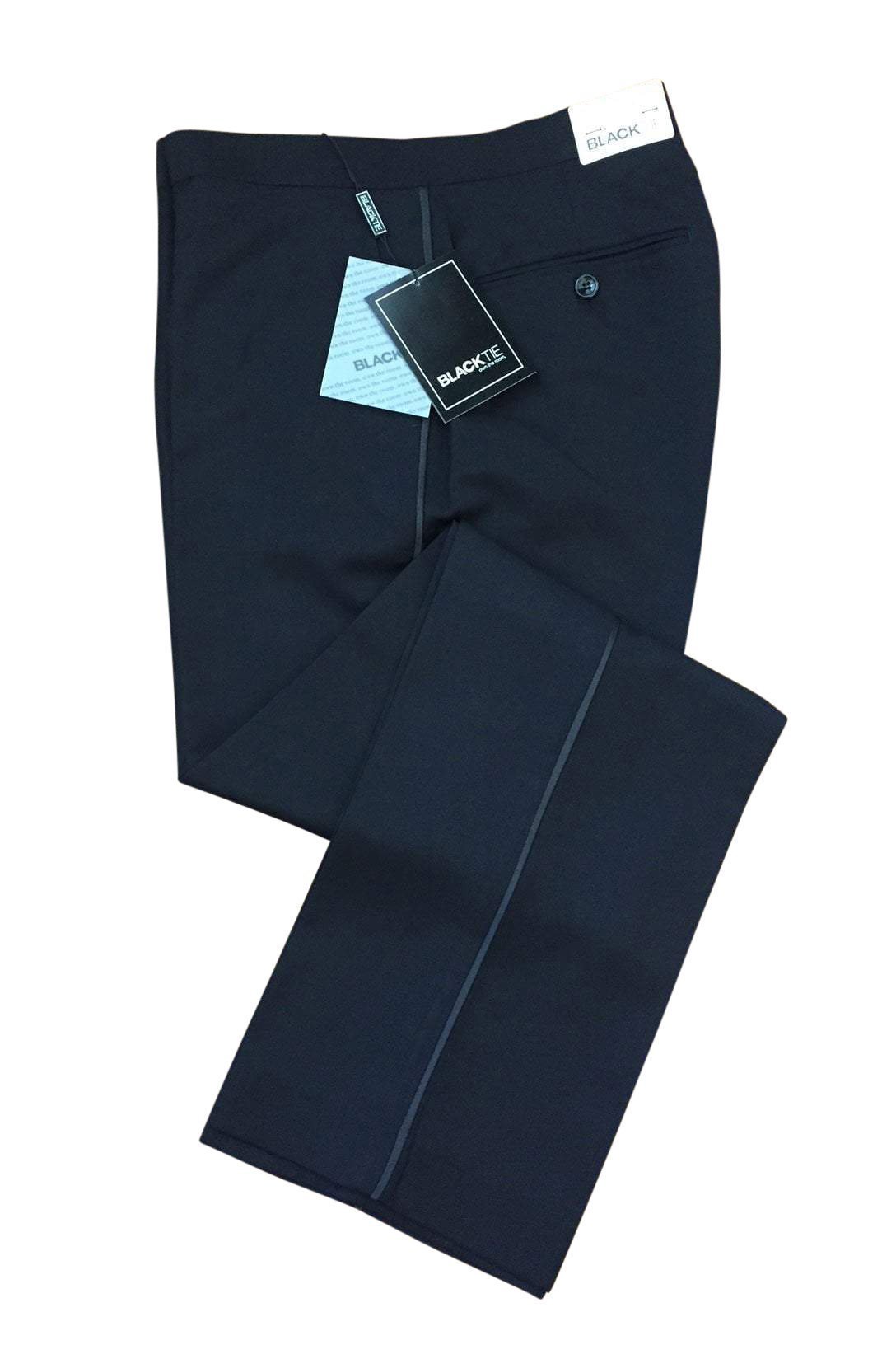 "Logan" Black Luxury Wool Blend Tuxedo Pants - Whitelabeauty